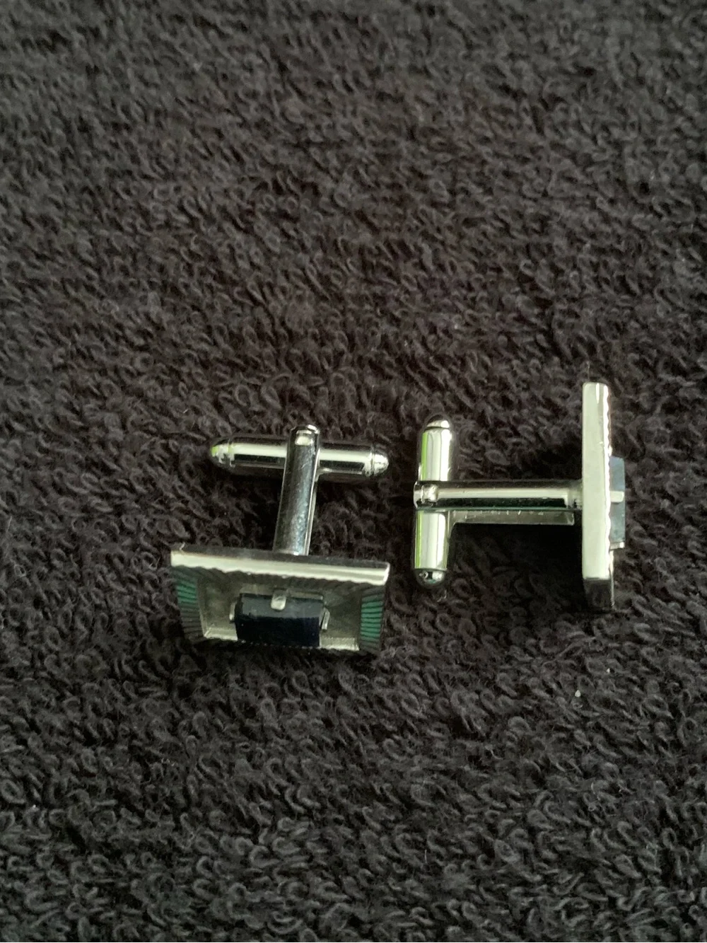 Vintage Silver-Tone Cufflinks with A Black Stone Accent